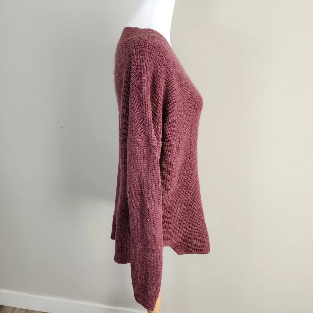 Kersh‎ Merino Wool Blend Sweater Womens Large Waffle Knit Wine Burgundy Pullover - Picture 4 of 14